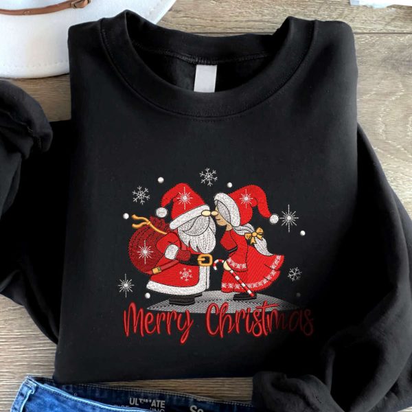 Christmas Gnomes Embroidered Sweatshirt, Christmas Embroidered Sweatshirt For Family