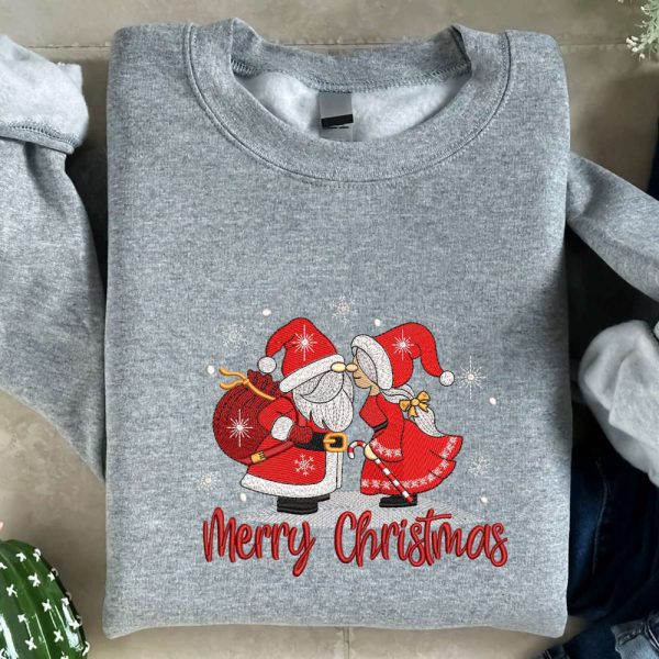 Christmas Gnomes Embroidered Sweatshirt, Christmas Embroidered Sweatshirt For Family