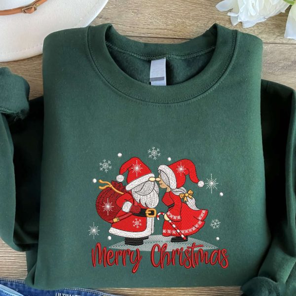 Christmas Gnomes Embroidered Sweatshirt, Christmas Embroidered Sweatshirt For Family