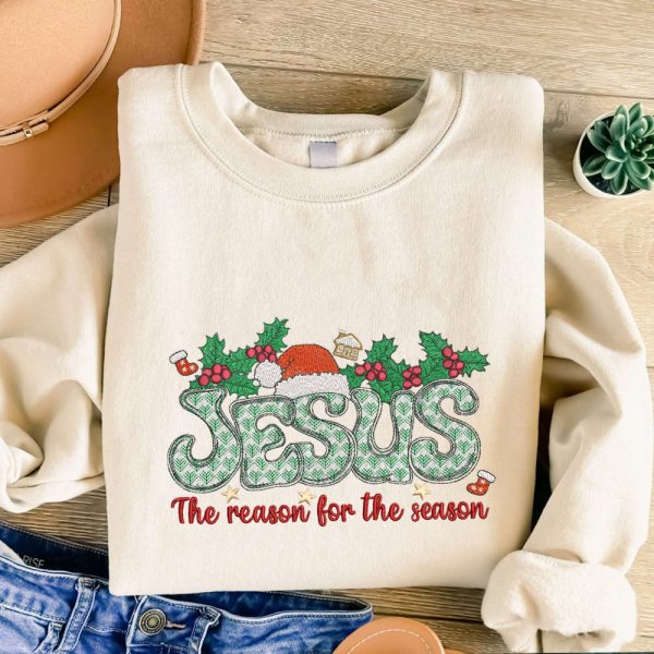 Christian Christmas Embroidered Sweatshirt, Religious Christmas Gifts