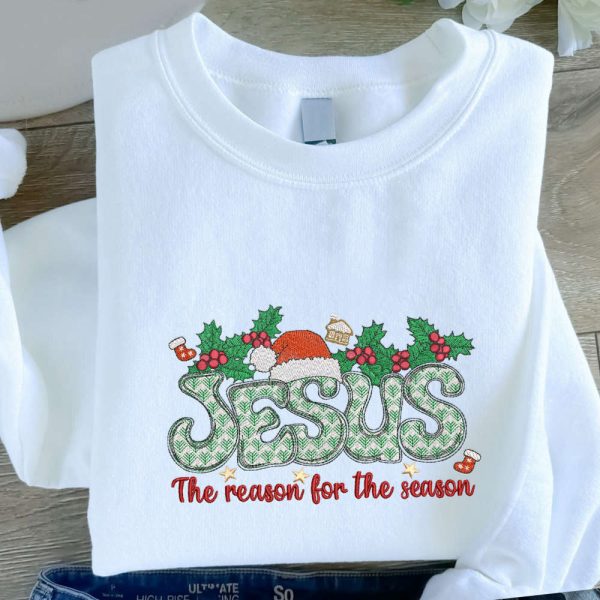 Christian Christmas Embroidered Sweatshirt, Religious Christmas Gifts