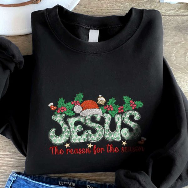 Christian Christmas Embroidered Sweatshirt, Religious Christmas Gifts