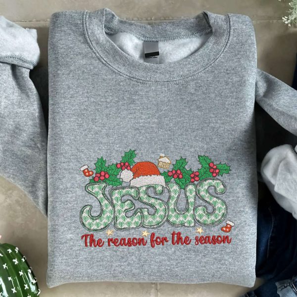 Christian Christmas Embroidered Sweatshirt, Religious Christmas Gifts