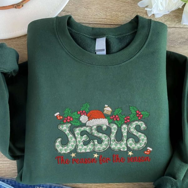 Christian Christmas Embroidered Sweatshirt, Religious Christmas Gifts