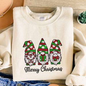 Christmas Gnomes Embroidered Sweatshirt, Embroidered Sweatshirt…