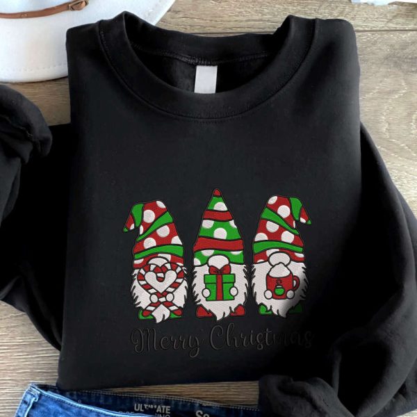 Christmas Gnomes Embroidered Sweatshirt, Embroidered Sweatshirt Gift For Family