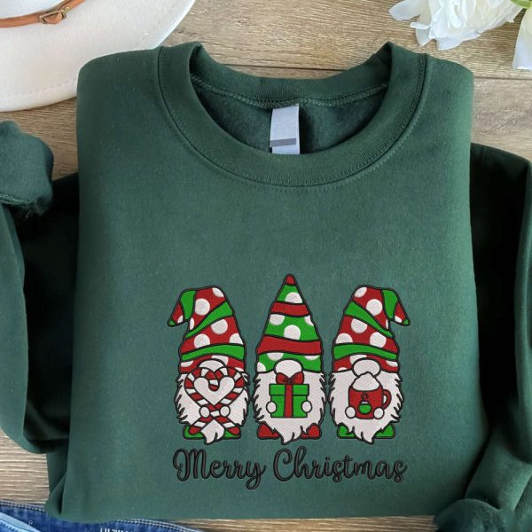 Christmas Gnomes Embroidered Sweatshirt, Embroidered Sweatshirt Gift For Family