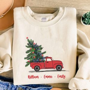 Custom Embroidered Christmas Truck Sweatshirt, Embroidered…