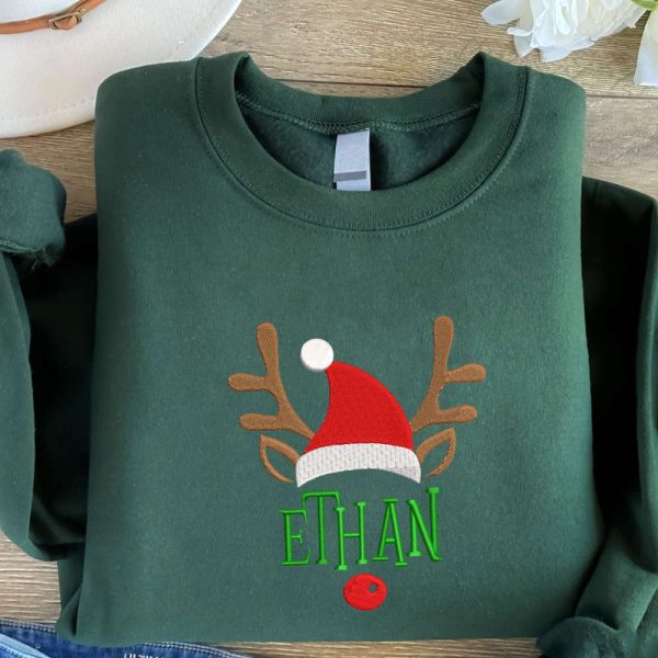 Custom Name Christmas Embroidered Sweatshirt, Christmas Embroidered Crewneck For Family