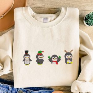 Christmas Penguin Embroidered Sweatshirt, Embroidered Sweatshirt…