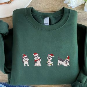 Husky Christmas Embroidered Sweatshirt, Dogs Embroidered…