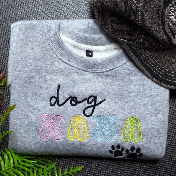 Dog Mama Embroidered Sweatshirt, Dog Mom Embroidered Sweatshirt Crewneck For Family
