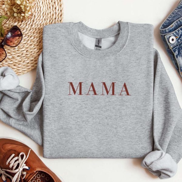 Mama Embroidered Sweatshirt Gift, Customized Embroidered Sweatshirt For Family