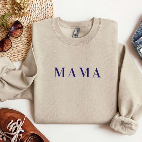 Mama Embroidered Sweatshirt Gift, Customized Embroidered Sweatshirt For Family