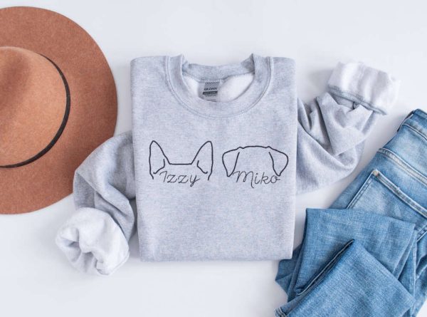 Embroidered Custom Dog Ears Sweatshirt, Best Christmas Gift For Dog Lovers