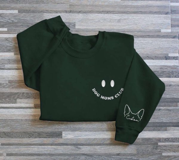 Custom Dog Mom Club Embroidered Sweatshirt 2D Crewneck Sweatshirt Gift For Family