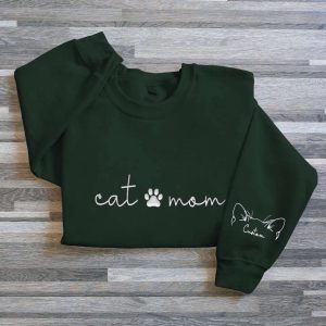 Cat Mom Embroidered Sweatshirt, Custom Mama…