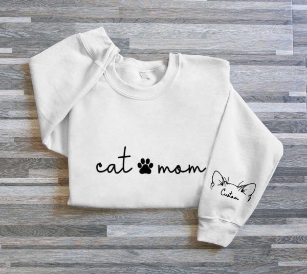 Cat Mom Embroidered Sweatshirt, Custom Mama Sweatshirt With Pet Names For Cat Lover