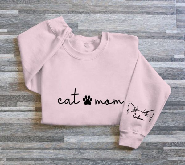 Cat Mom Embroidered Sweatshirt, Custom Mama Sweatshirt With Pet Names For Cat Lover