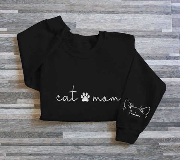 Cat Mom Embroidered Sweatshirt, Custom Mama Sweatshirt With Pet Names For Cat Lover