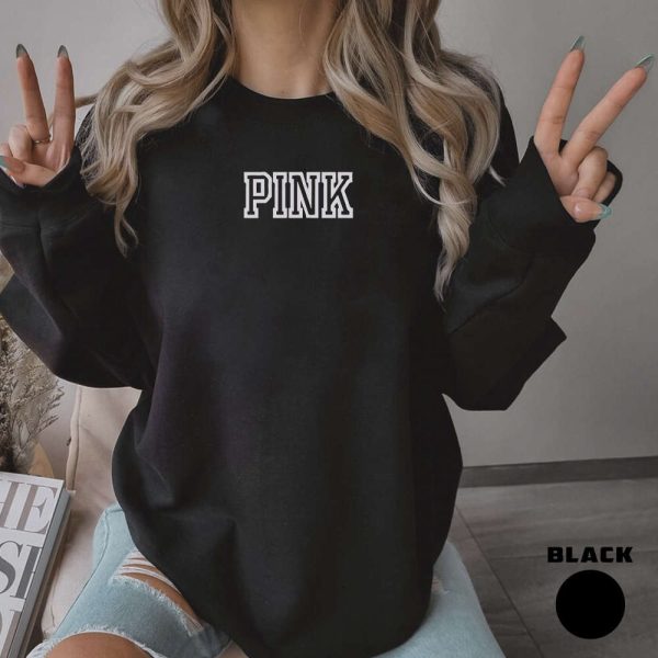 Embroidered Pink Sweatshirt, 2D Crewneck Sweatshirt For Music Lover