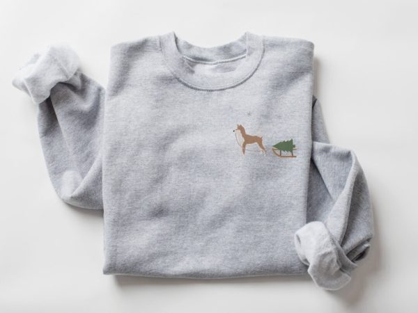 Embroidered Sweatshirt, Shiba Inu Harvesting A Christmas Tree For Christmas