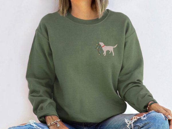 Dog Embroidered Sweatshirt, Christmas Lights And Yellow Labrador, For Dog Lover