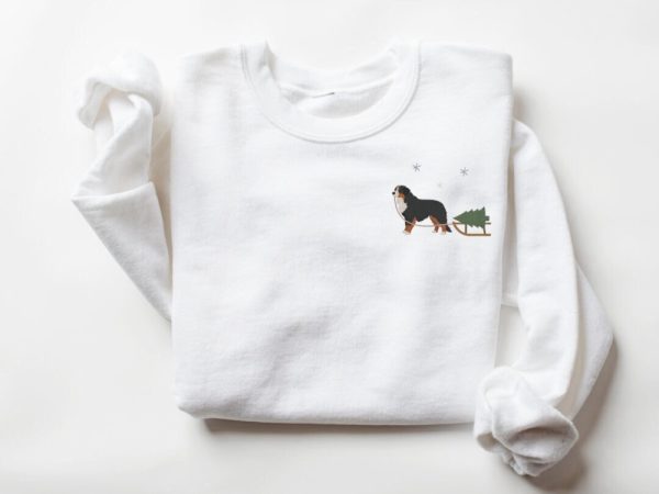 Embroidered Sweatshirt, Bernese Mountain Dog Harvesting A Christmas Tree For Family