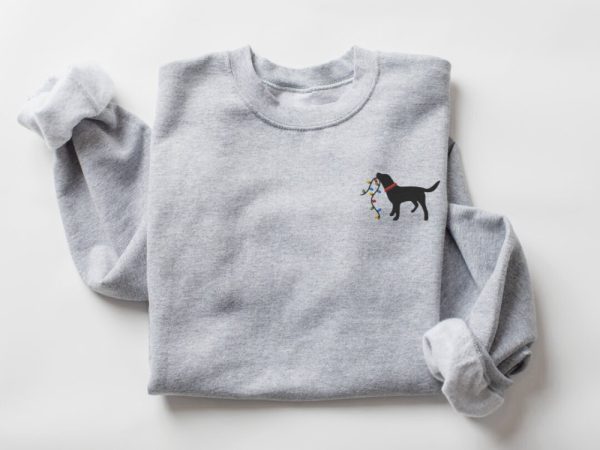 Embroidered Sweatshirt, Christmas Lights And Black Labrador, Gift For Christmas