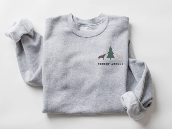 Christmas Tree and Dogs, Rockin Around the Christmas Tree Embroidered Sweatshirt For Family