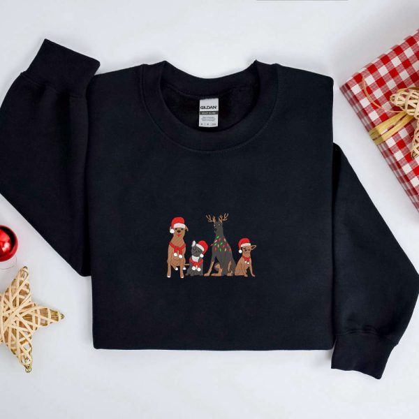 Christmas Dogs Embroidery Sweatshirt, Happy Puppy Christmas Embroidery For Dog Lover