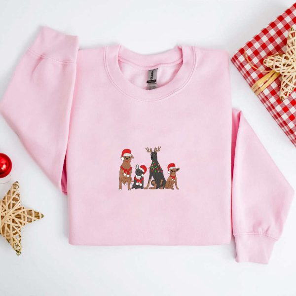 Christmas Dogs Embroidery Sweatshirt, Happy Puppy Christmas Embroidery For Dog Lover