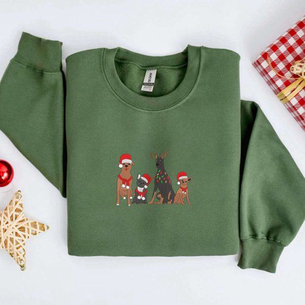 Christmas Dogs Embroidery Sweatshirt, Happy Puppy Christmas Embroidery For Dog Lover