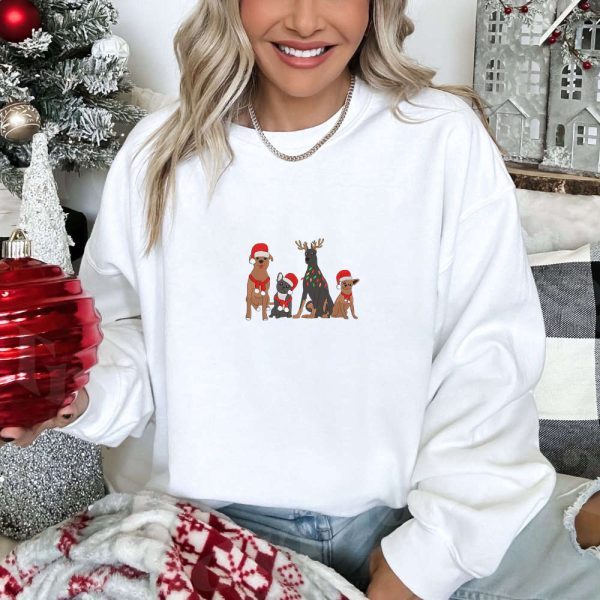 Christmas Dogs Embroidery Sweatshirt, Happy Puppy Christmas Embroidery For Dog Lover