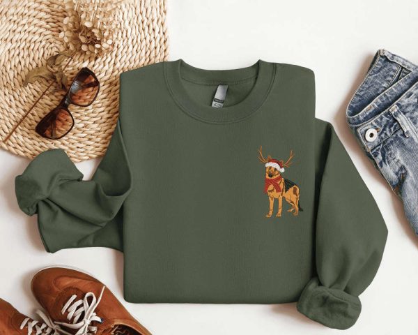 Embroidered German Shepherd Dog Christmas Sweatshirt, Gift For Dog Lover