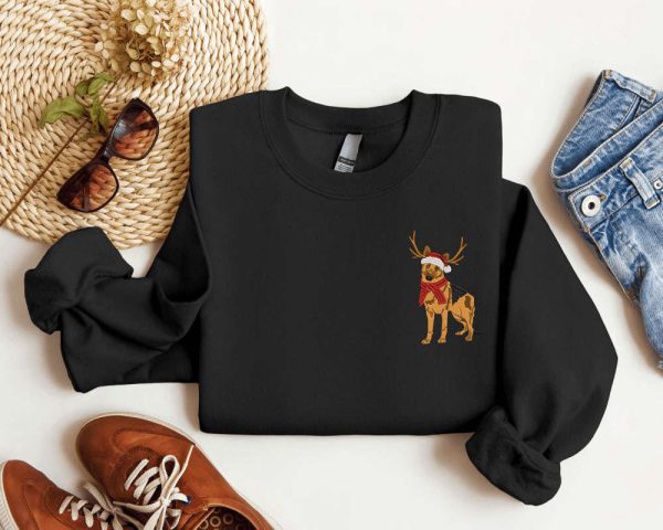 Embroidered German Shepherd Dog Christmas Sweatshirt, Gift For Dog Lover