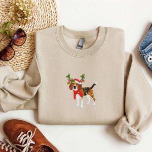 Embroidered Beagle Dog Reindeer Christmas Sweatshirt,…