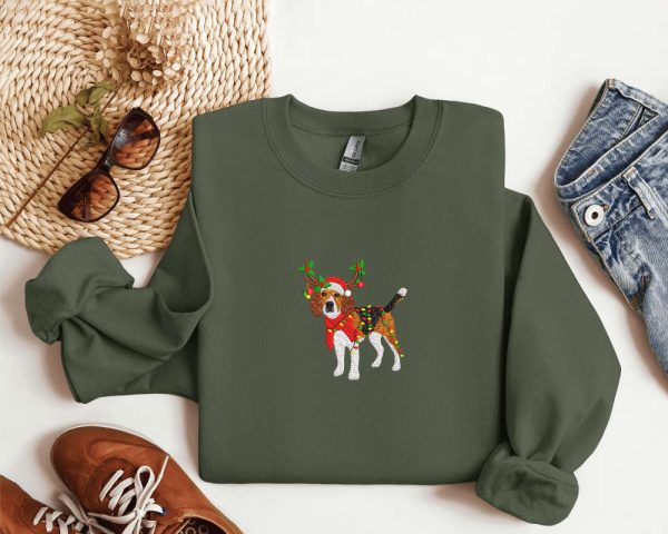 Embroidered Beagle Dog Reindeer Christmas Sweatshirt, Gift For Dog Lover