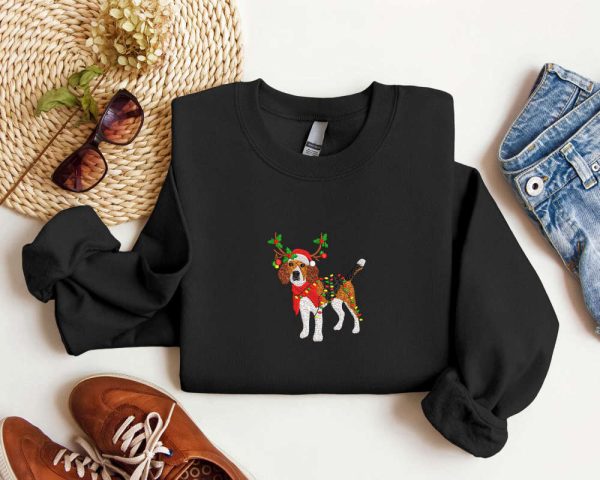 Embroidered Beagle Dog Reindeer Christmas Sweatshirt, Gift For Dog Lover