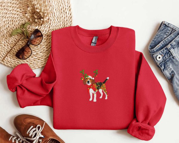 Embroidered Beagle Dog Reindeer Christmas Sweatshirt, Gift For Dog Lover