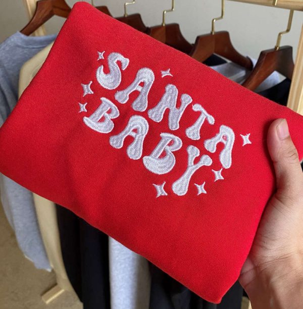 Embroidered Santa Baby Christmas Sweatshirt, Best Gift For Christmas