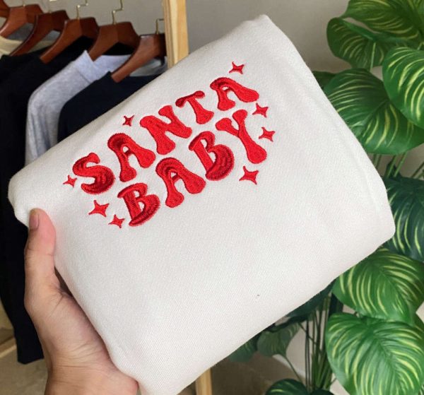 Embroidered Santa Baby Christmas Sweatshirt, Best Gift For Christmas