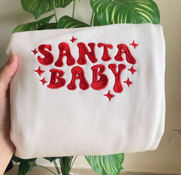 Embroidered Santa Baby Christmas Sweatshirt, Best Gift For Christmas