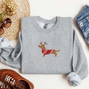 Embroidered Dachshund Reindeer Christmas Sweatshirt For…