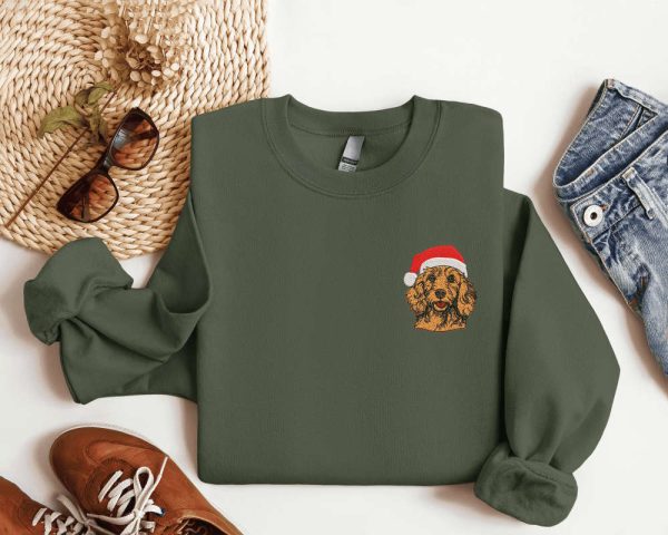 Embroidered Goldendoodle Dog Christmas Sweatshirt, Christmas Dog Sweatshirt For Christmas