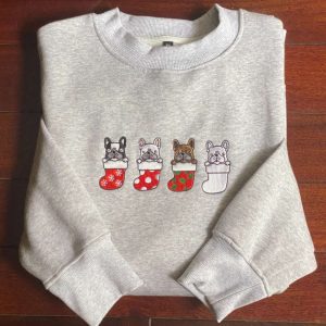 Embroidered French Bulldog Santa Christmas Sweatshirt,…