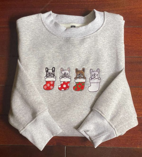 Embroidered French Bulldog Santa Christmas Sweatshirt, Best Gift For Christmas