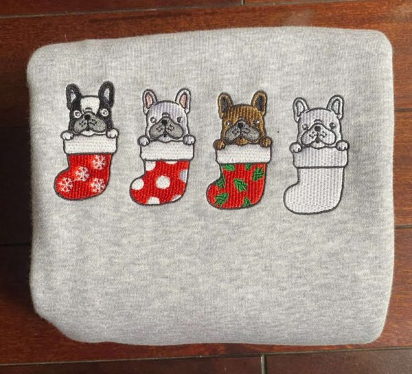 Embroidered French Bulldog Santa Christmas Sweatshirt, Best Gift For Christmas