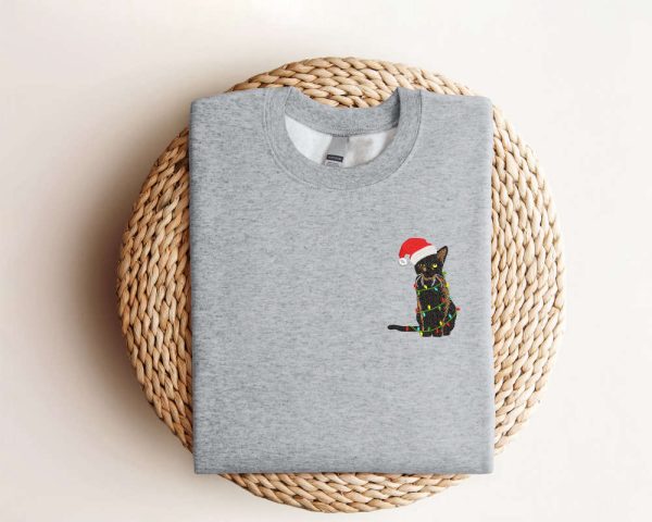 Embroidered Black Cat Christmas Sweatshirt, Gift For Christmas