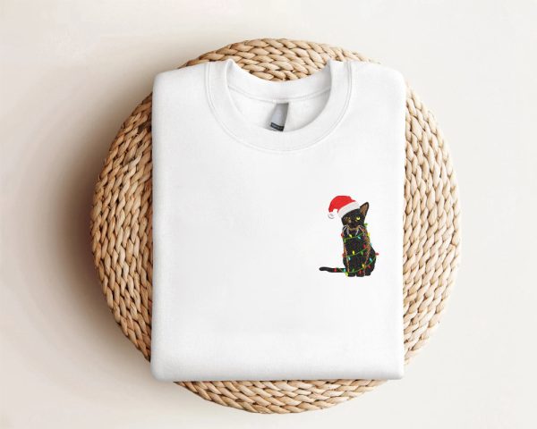 Embroidered Black Cat Christmas Sweatshirt, Gift For Christmas